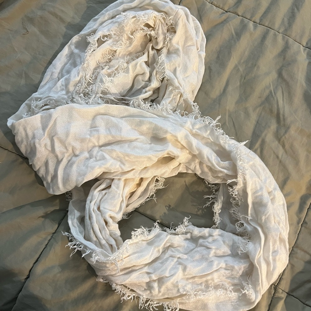 White infinity scarf with frayed edges